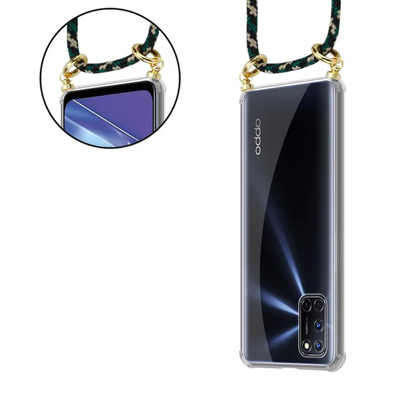 Cadorabo Handy Kette kompatibel mit Oppo A72 Silikon Schutzhülle mit Gold Ringen, Kordel Band und abnehmbarem Etui