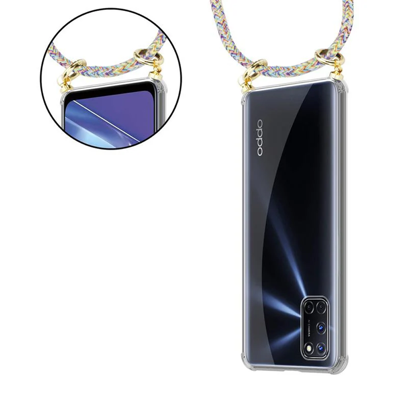 Cadorabo Handy Kette kompatibel mit Oppo A72 Silikon Schutzhülle mit Gold Ringen, Kordel Band und abnehmbarem Etui