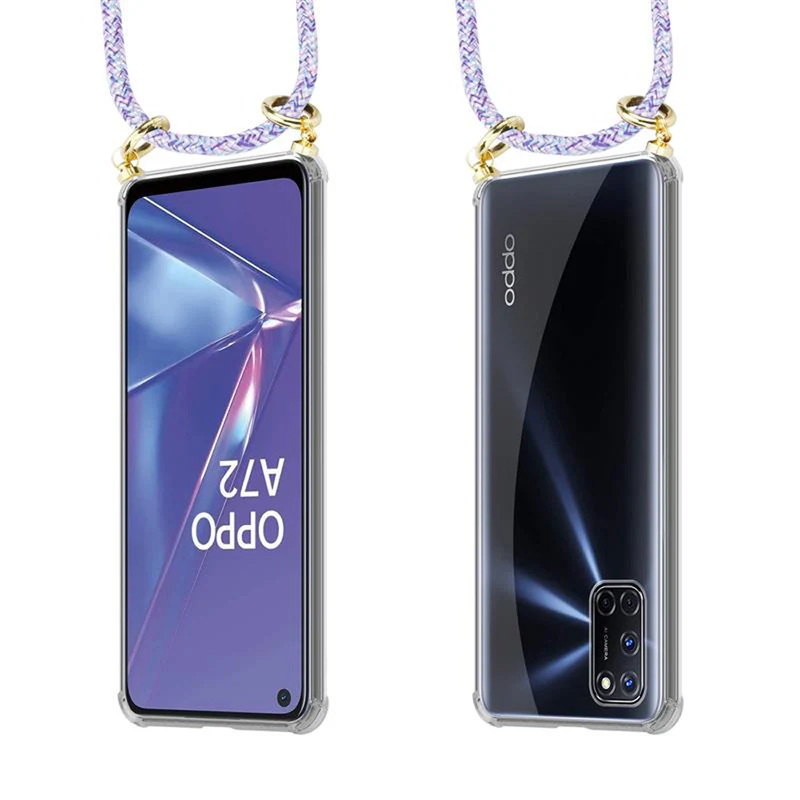 Cadorabo Handy Kette kompatibel mit Oppo A72 Silikon Schutzhülle mit Gold Ringen, Kordel Band und abnehmbarem Etui