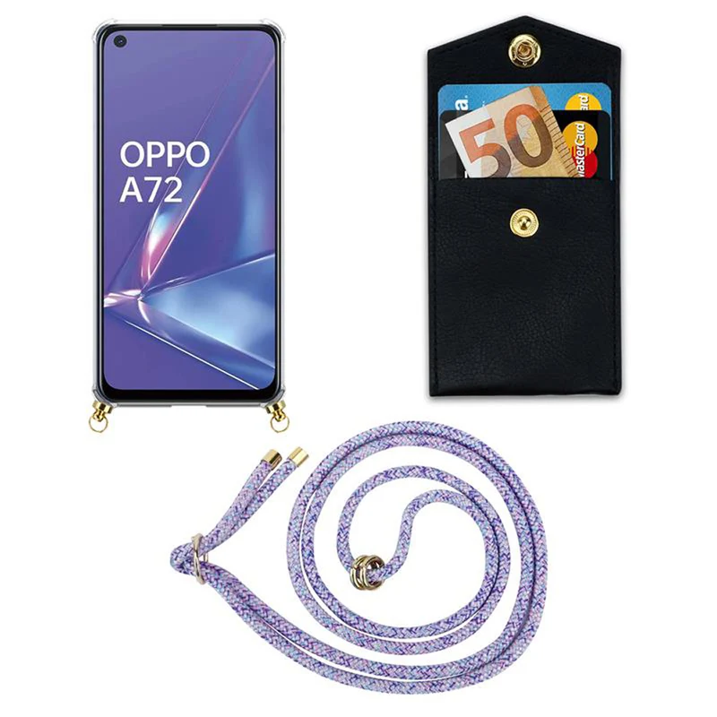Cadorabo Handy Kette kompatibel mit Oppo A72 Silikon Schutzhülle mit Gold Ringen, Kordel Band und abnehmbarem Etui