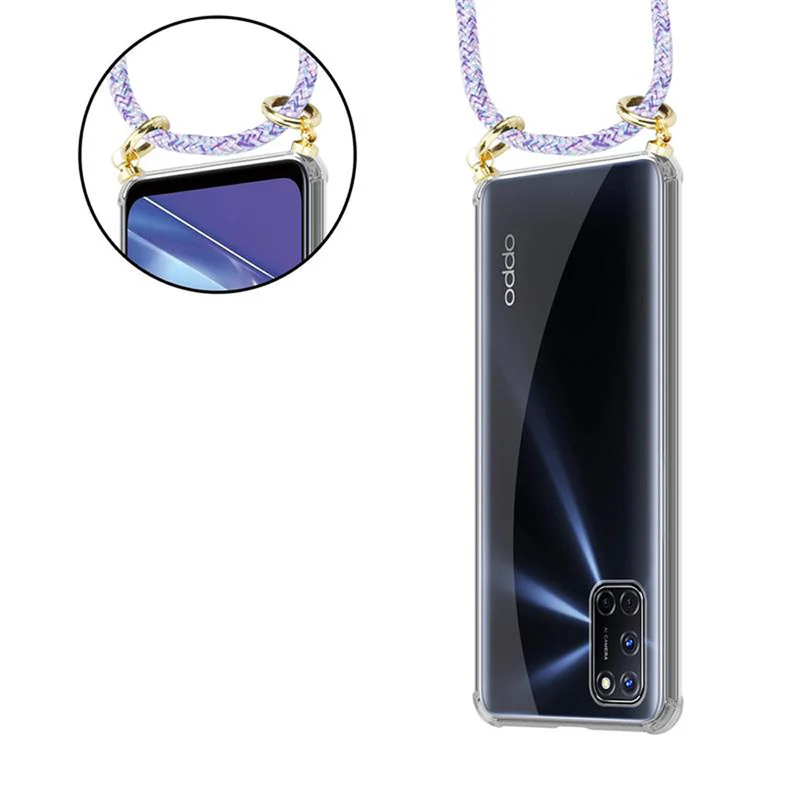 Cadorabo Handy Kette kompatibel mit Oppo A72 Silikon Schutzhülle mit Gold Ringen, Kordel Band und abnehmbarem Etui