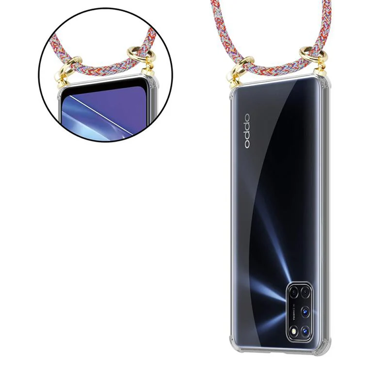 Cadorabo Handy Kette kompatibel mit Oppo A72 Silikon Schutzhülle mit Gold Ringen, Kordel Band und abnehmbarem Etui