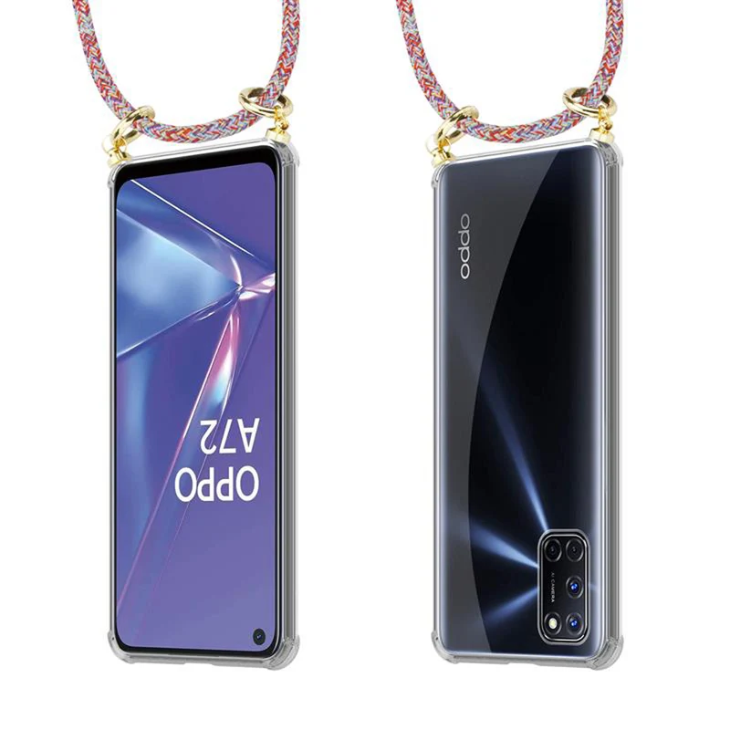 Cadorabo Handy Kette kompatibel mit Oppo A72 Silikon Schutzhülle mit Gold Ringen, Kordel Band und abnehmbarem Etui