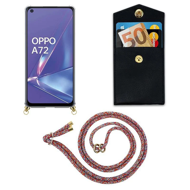 Cadorabo Handy Kette kompatibel mit Oppo A72 Silikon Schutzhülle mit Gold Ringen, Kordel Band und abnehmbarem Etui