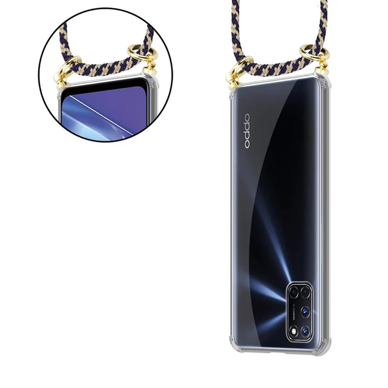Cadorabo Handy Kette kompatibel mit Oppo A72 Silikon Schutzhülle mit Gold Ringen, Kordel Band und abnehmbarem Etui
