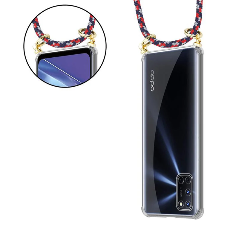 Cadorabo Handy Kette kompatibel mit Oppo A72 Silikon Schutzhülle mit Gold Ringen, Kordel Band und abnehmbarem Etui