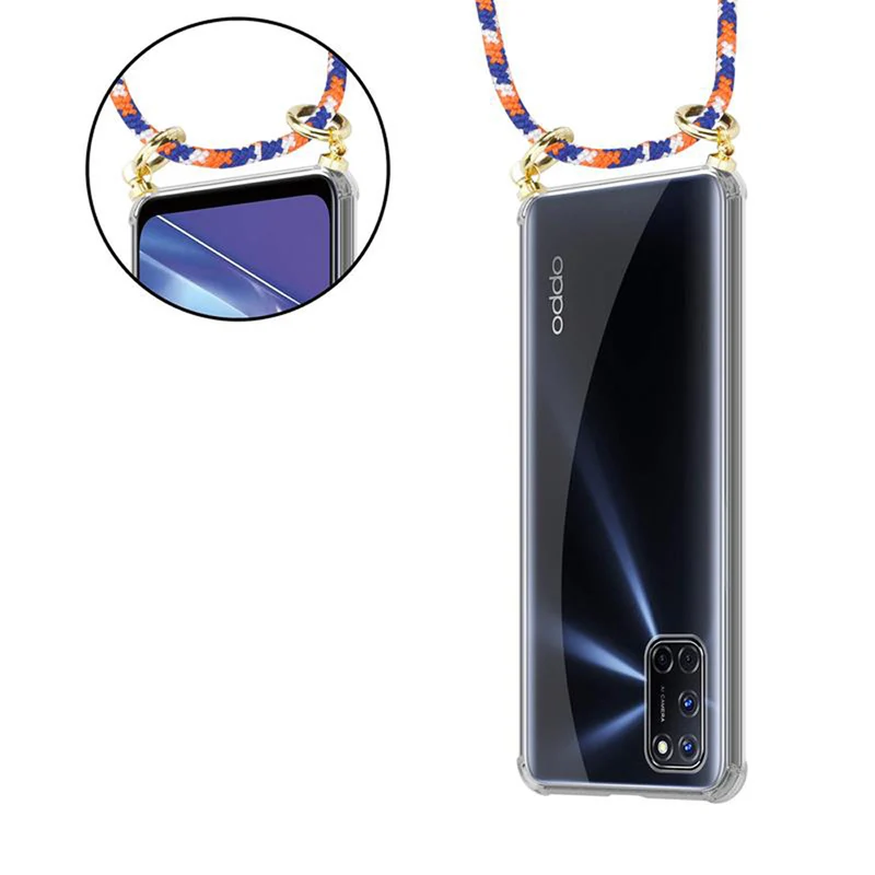 Cadorabo Handy Kette kompatibel mit Oppo A72 Silikon Schutzhülle mit Gold Ringen, Kordel Band und abnehmbarem Etui