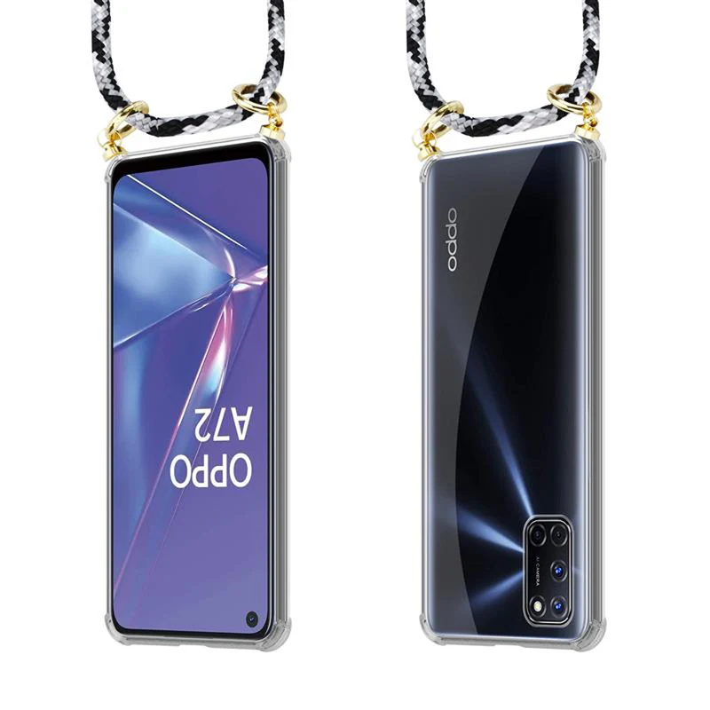 Cadorabo Handy Kette kompatibel mit Oppo A72 Silikon Schutzhülle mit Gold Ringen, Kordel Band und abnehmbarem Etui