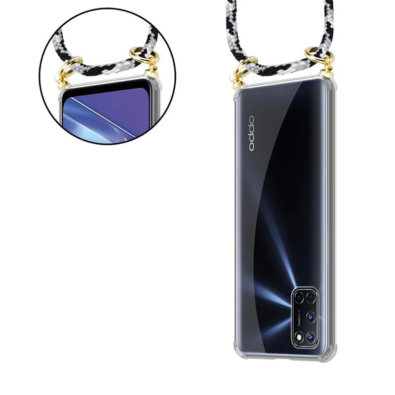 Cadorabo Handy Kette kompatibel mit Oppo A72 Silikon Schutzhülle mit Gold Ringen, Kordel Band und abnehmbarem Etui