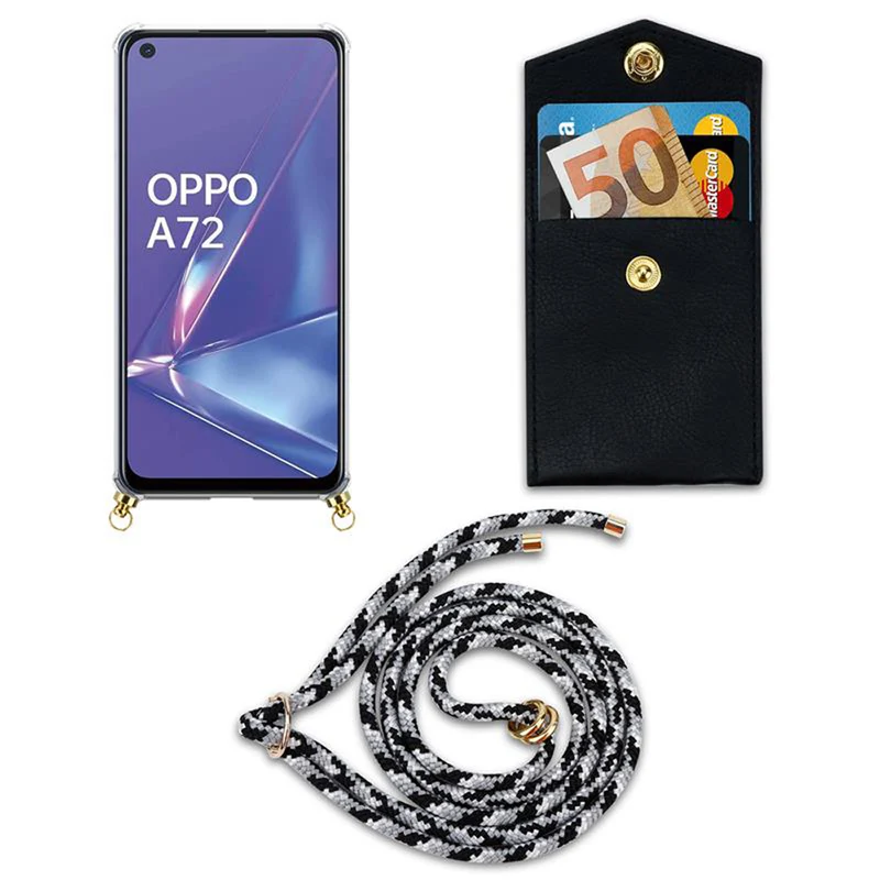 Cadorabo Handy Kette kompatibel mit Oppo A72 Silikon Schutzhülle mit Gold Ringen, Kordel Band und abnehmbarem Etui