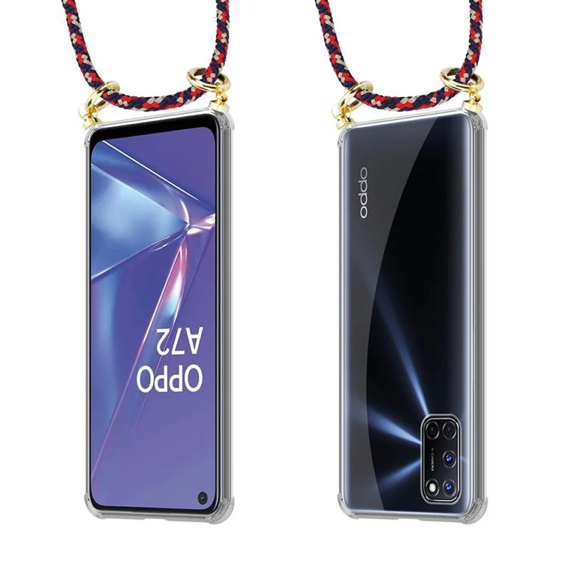 Cadorabo Handy Kette kompatibel mit Oppo A72 Silikon Schutzhülle mit Gold Ringen, Kordel Band und abnehmbarem Etui