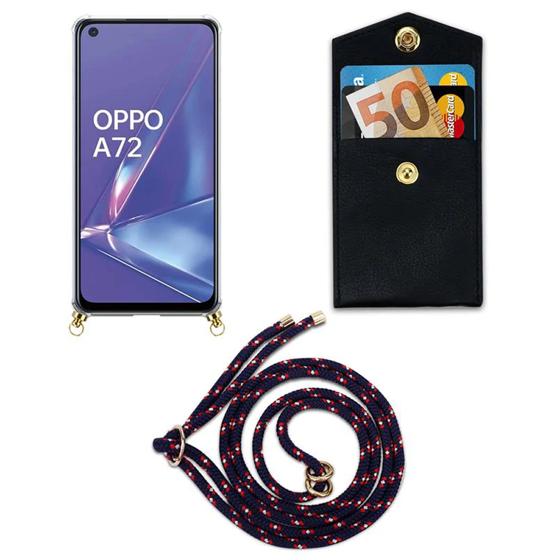 Cadorabo Handy Kette kompatibel mit Oppo A72 Silikon Schutzhülle mit Gold Ringen, Kordel Band und abnehmbarem Etui