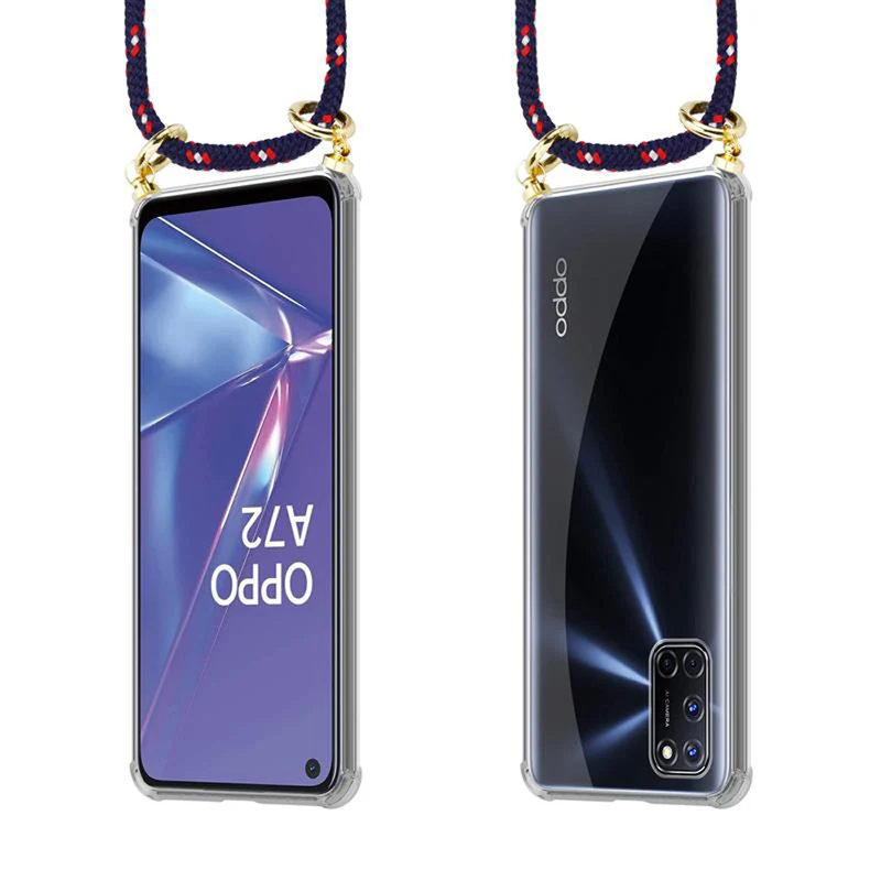 Cadorabo Handy Kette kompatibel mit Oppo A72 Silikon Schutzhülle mit Gold Ringen, Kordel Band und abnehmbarem Etui