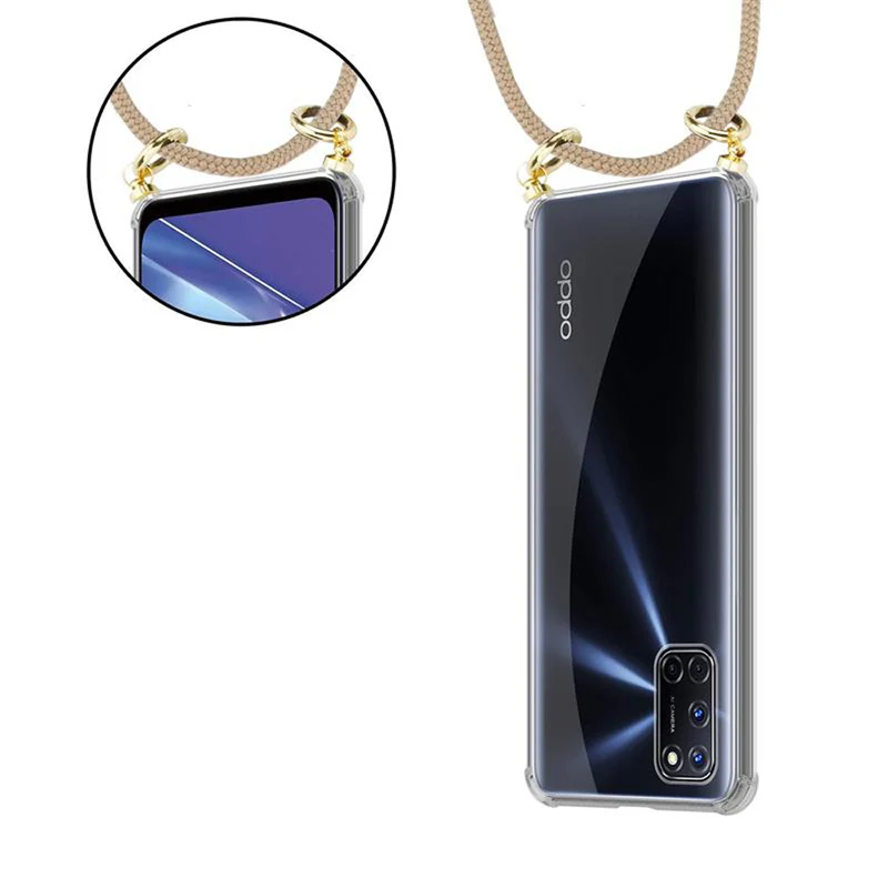 Cadorabo Handy Kette kompatibel mit Oppo A72 Silikon Schutzhülle mit Gold Ringen, Kordel Band und abnehmbarem Etui