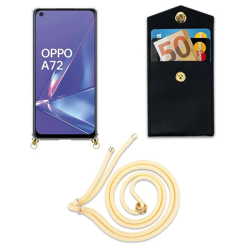 Cadorabo Handy Kette kompatibel mit Oppo A72 Silikon Schutzhülle mit Gold Ringen, Kordel Band und abnehmbarem Etui