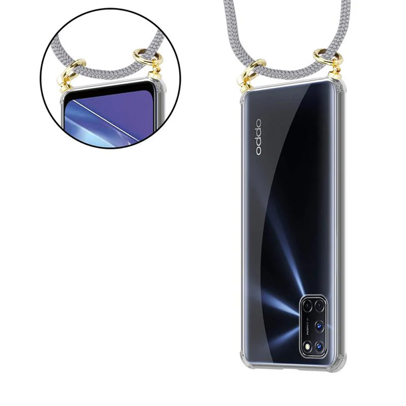 Cadorabo Handy Kette kompatibel mit Oppo A72 Silikon Schutzhülle mit Gold Ringen, Kordel Band und abnehmbarem Etui