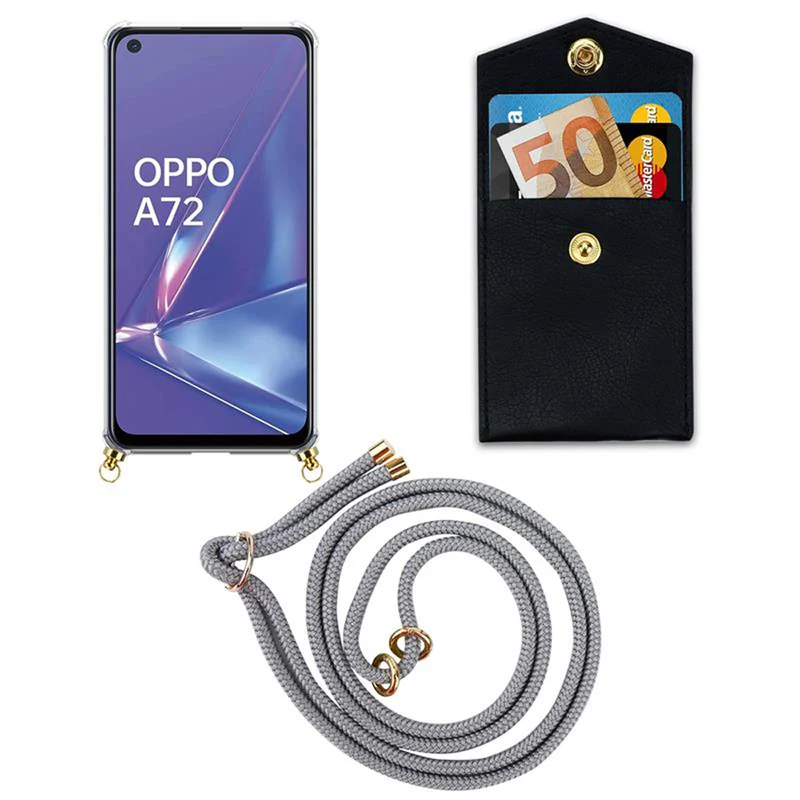 Cadorabo Handy Kette kompatibel mit Oppo A72 Silikon Schutzhülle mit Gold Ringen, Kordel Band und abnehmbarem Etui