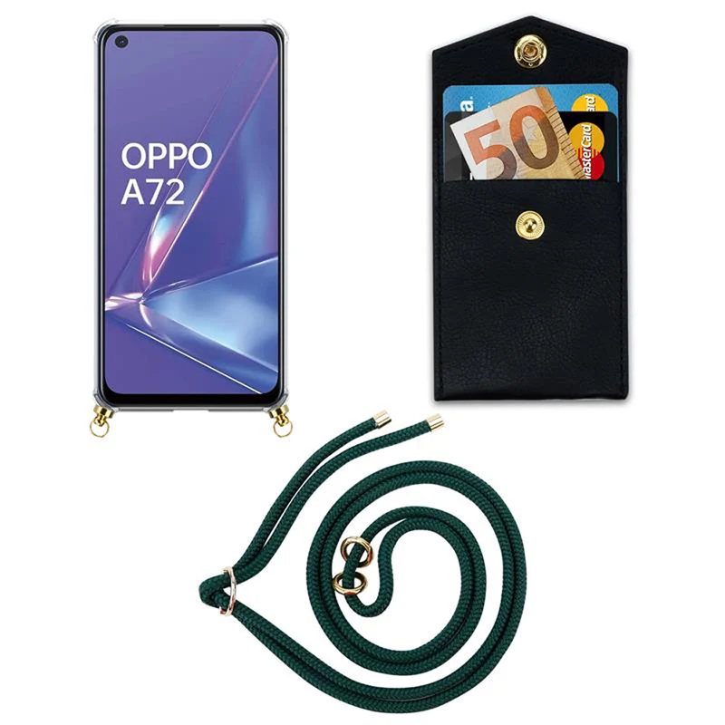 Cadorabo Handy Kette kompatibel mit Oppo A72 Silikon Schutzhülle mit Gold Ringen, Kordel Band und abnehmbarem Etui