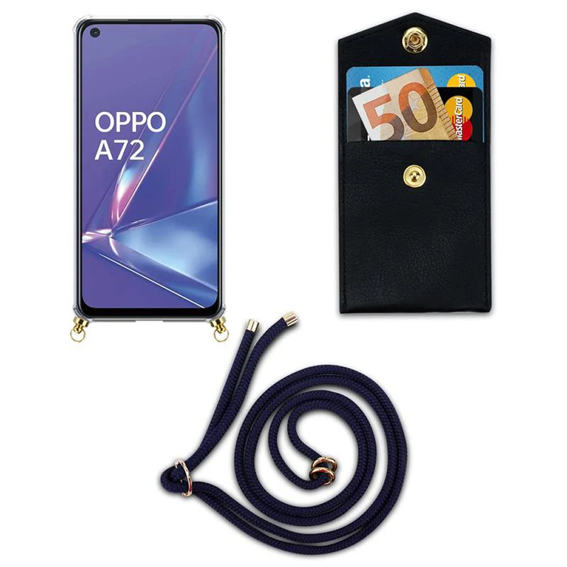 Cadorabo Handy Kette kompatibel mit Oppo A72 Silikon Schutzhülle mit Gold Ringen, Kordel Band und abnehmbarem Etui