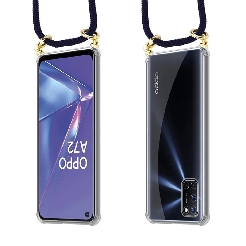 Cadorabo Handy Kette kompatibel mit Oppo A72 Silikon Schutzhülle mit Gold Ringen, Kordel Band und abnehmbarem Etui