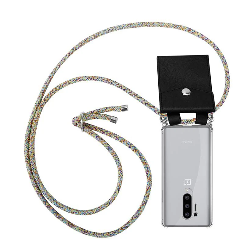 Cadorabo Handy Kette kompatibel mit OnePlus 8 PRO Silikon Schutzhülle mit Silbernen Ringen, Kordel Band und abnehmbarem Etui
