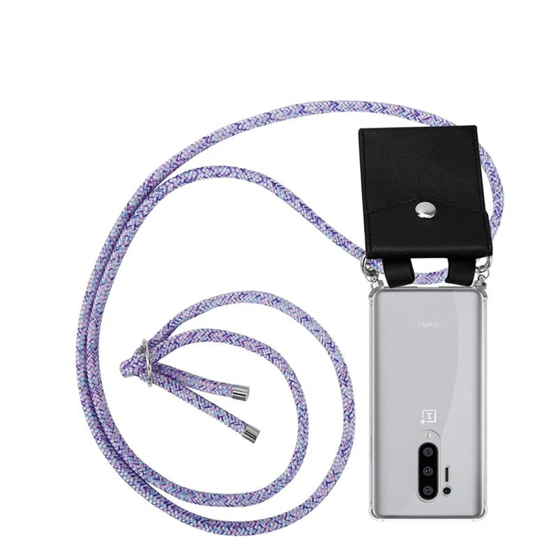 Cadorabo Handy Kette kompatibel mit OnePlus 8 PRO Silikon Schutzhülle mit Silbernen Ringen, Kordel Band und abnehmbarem Etui