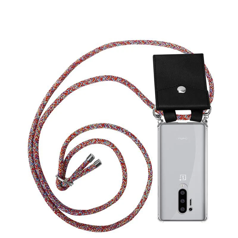 Cadorabo Handy Kette kompatibel mit OnePlus 8 PRO Silikon Schutzhülle mit Silbernen Ringen, Kordel Band und abnehmbarem Etui