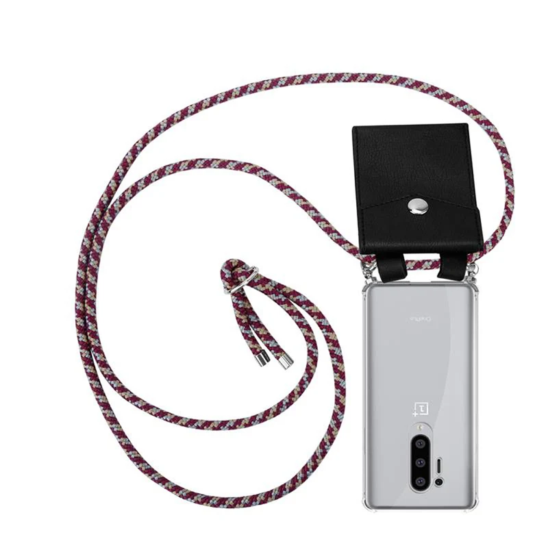Cadorabo Handy Kette kompatibel mit OnePlus 8 PRO Silikon Schutzhülle mit Silbernen Ringen, Kordel Band und abnehmbarem Etui