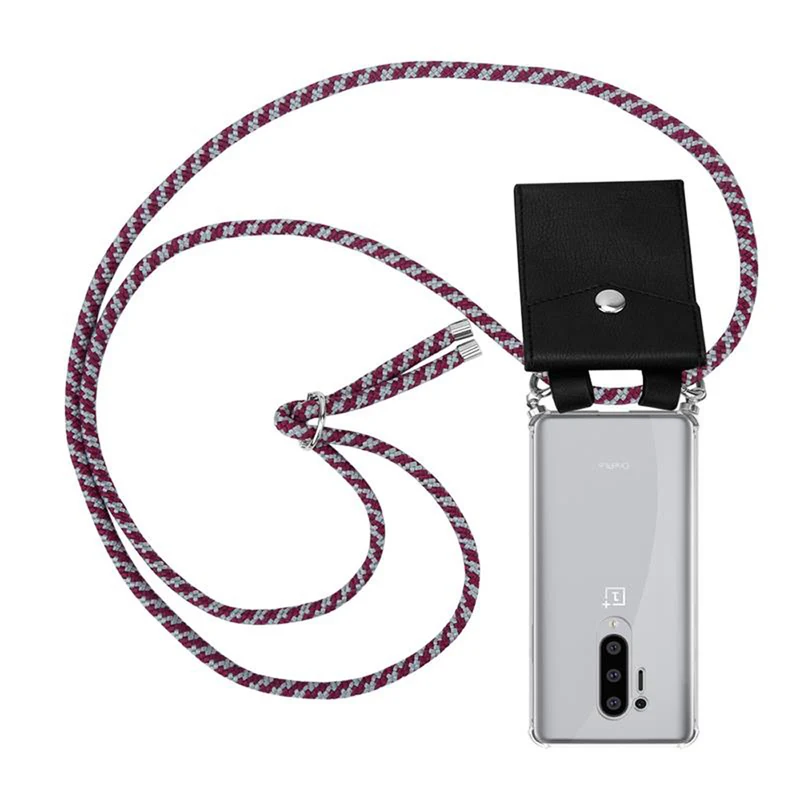 Cadorabo Handy Kette kompatibel mit OnePlus 8 PRO Silikon Schutzhülle mit Silbernen Ringen, Kordel Band und abnehmbarem Etui