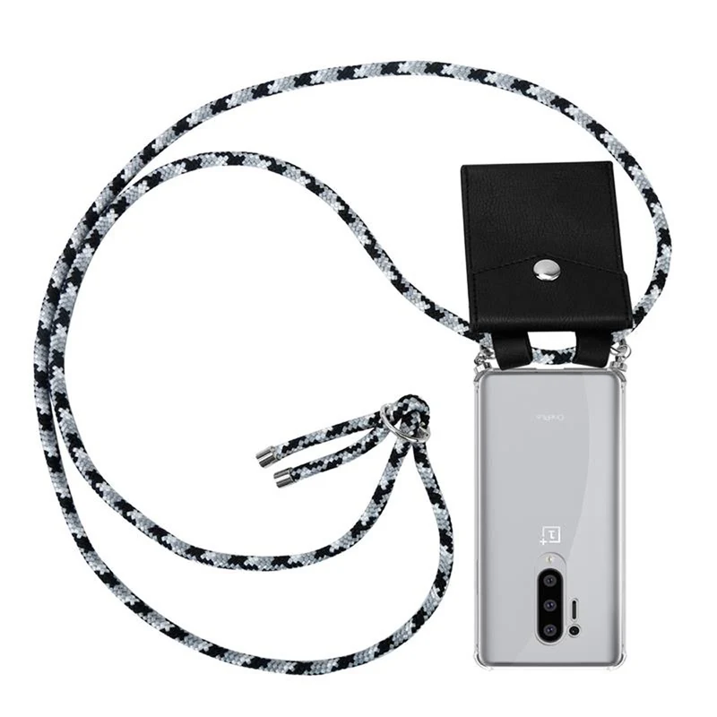Cadorabo Handy Kette kompatibel mit OnePlus 8 PRO Silikon Schutzhülle mit Silbernen Ringen, Kordel Band und abnehmbarem Etui