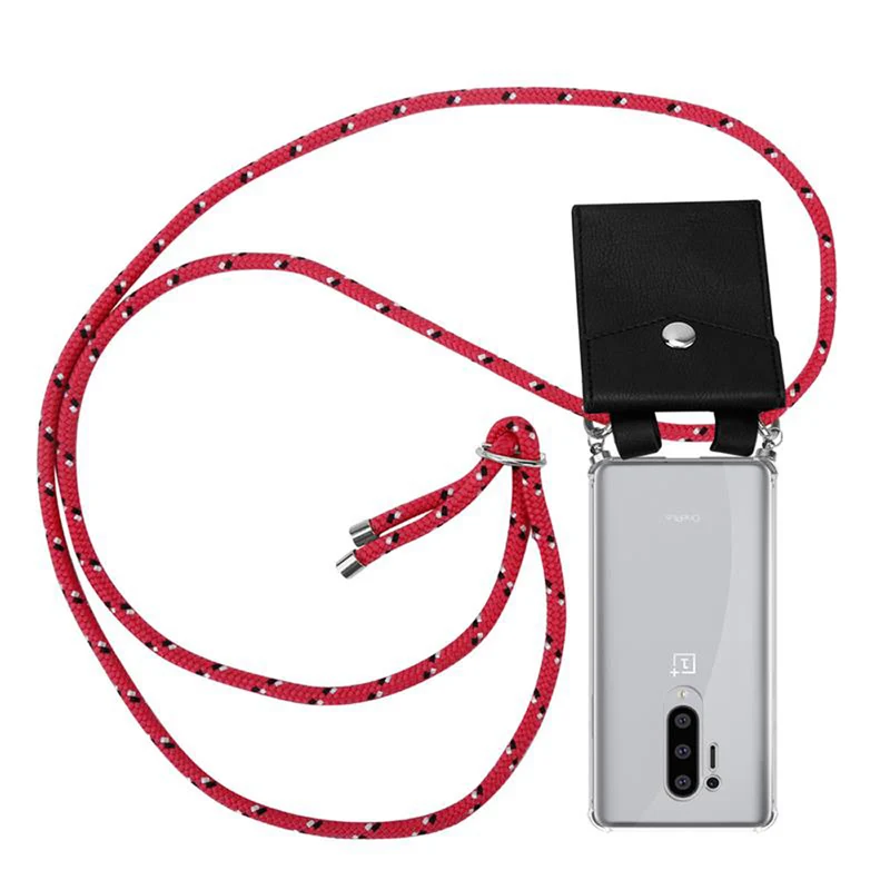 Cadorabo Handy Kette kompatibel mit OnePlus 8 PRO Silikon Schutzhülle mit Silbernen Ringen, Kordel Band und abnehmbarem Etui