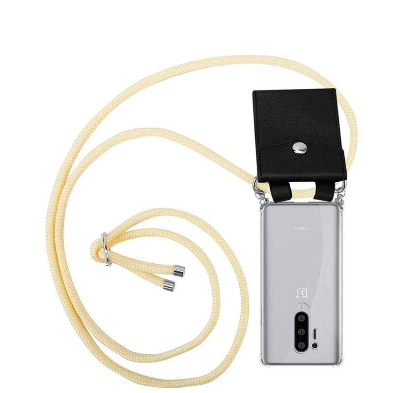 Cadorabo Handy Kette kompatibel mit OnePlus 8 PRO Silikon Schutzhülle mit Silbernen Ringen, Kordel Band und abnehmbarem Etui