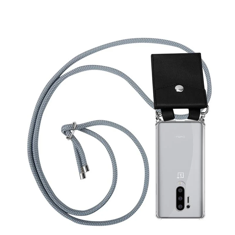 Cadorabo Handy Kette kompatibel mit OnePlus 8 PRO Silikon Schutzhülle mit Silbernen Ringen, Kordel Band und abnehmbarem Etui
