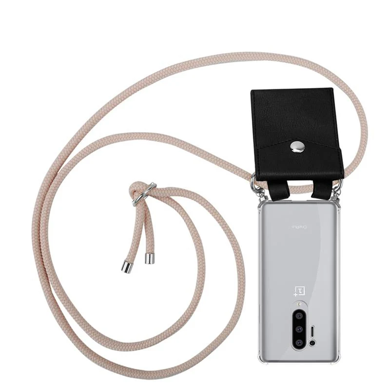 Cadorabo Handy Kette kompatibel mit OnePlus 8 PRO Silikon Schutzhülle mit Silbernen Ringen, Kordel Band und abnehmbarem Etui