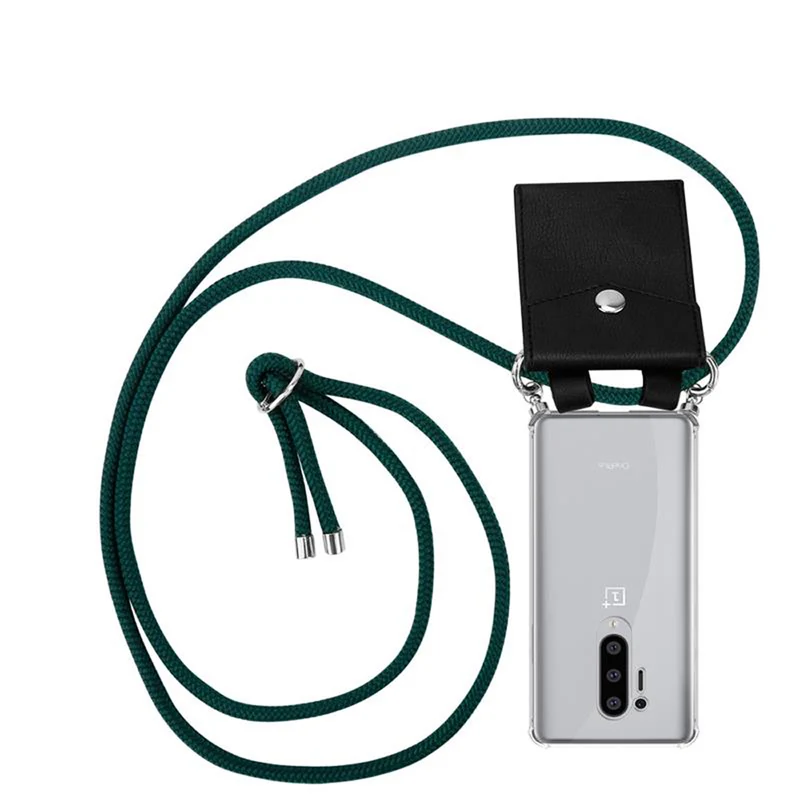 Cadorabo Handy Kette kompatibel mit OnePlus 8 PRO Silikon Schutzhülle mit Silbernen Ringen, Kordel Band und abnehmbarem Etui