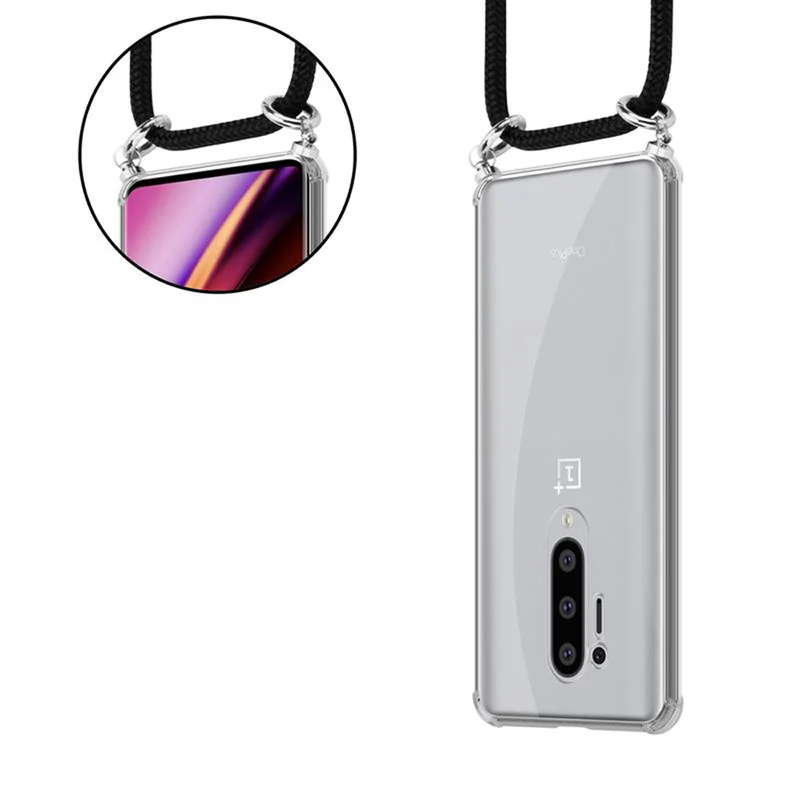 Cadorabo Handy Kette kompatibel mit OnePlus 8 PRO Silikon Schutzhülle mit Silbernen Ringen, Kordel Band und abnehmbarem Etui