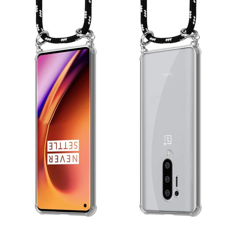 Cadorabo Handy Kette kompatibel mit OnePlus 8 PRO Silikon Schutzhülle mit Silbernen Ringen, Kordel Band und abnehmbarem Etui