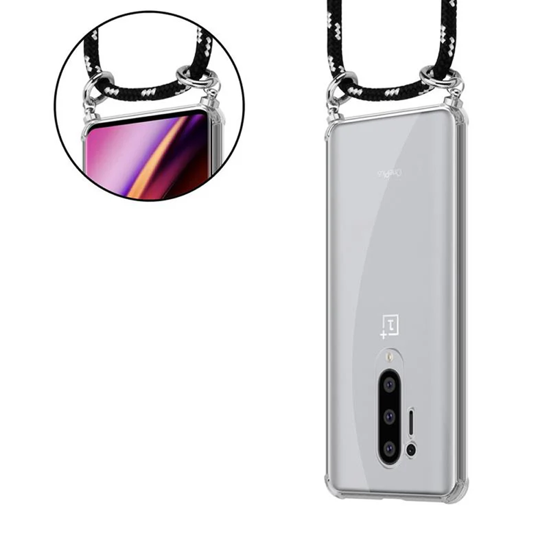 Cadorabo Handy Kette kompatibel mit OnePlus 8 PRO Silikon Schutzhülle mit Silbernen Ringen, Kordel Band und abnehmbarem Etui