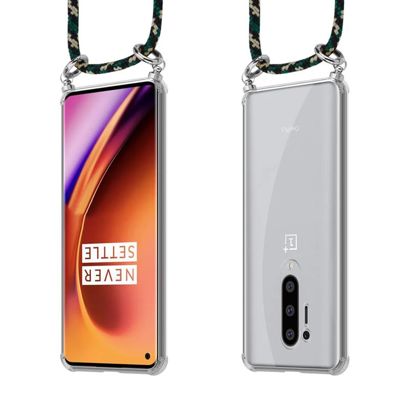 Cadorabo Handy Kette kompatibel mit OnePlus 8 PRO Silikon Schutzhülle mit Silbernen Ringen, Kordel Band und abnehmbarem Etui