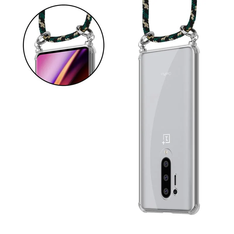 Cadorabo Handy Kette kompatibel mit OnePlus 8 PRO Silikon Schutzhülle mit Silbernen Ringen, Kordel Band und abnehmbarem Etui
