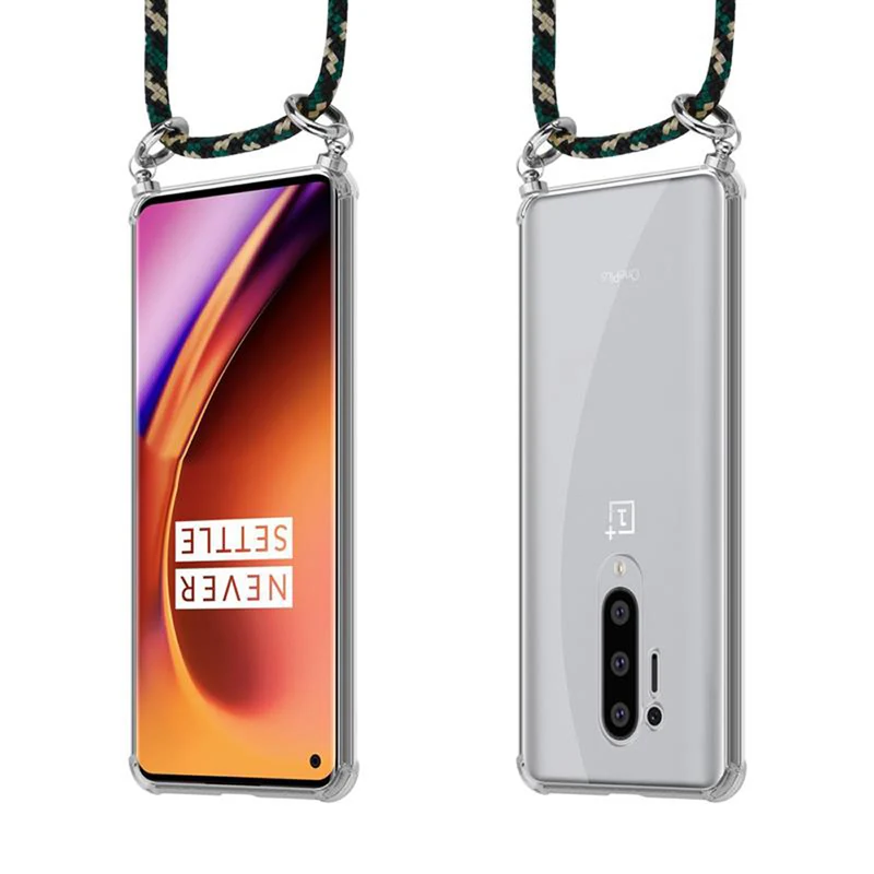 Cadorabo Handy Kette kompatibel mit OnePlus 8 PRO Silikon Schutzhülle mit Silbernen Ringen, Kordel Band und abnehmbarem Etui