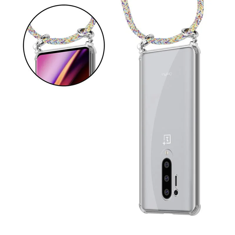 Cadorabo Handy Kette kompatibel mit OnePlus 8 PRO Silikon Schutzhülle mit Silbernen Ringen, Kordel Band und abnehmbarem Etui