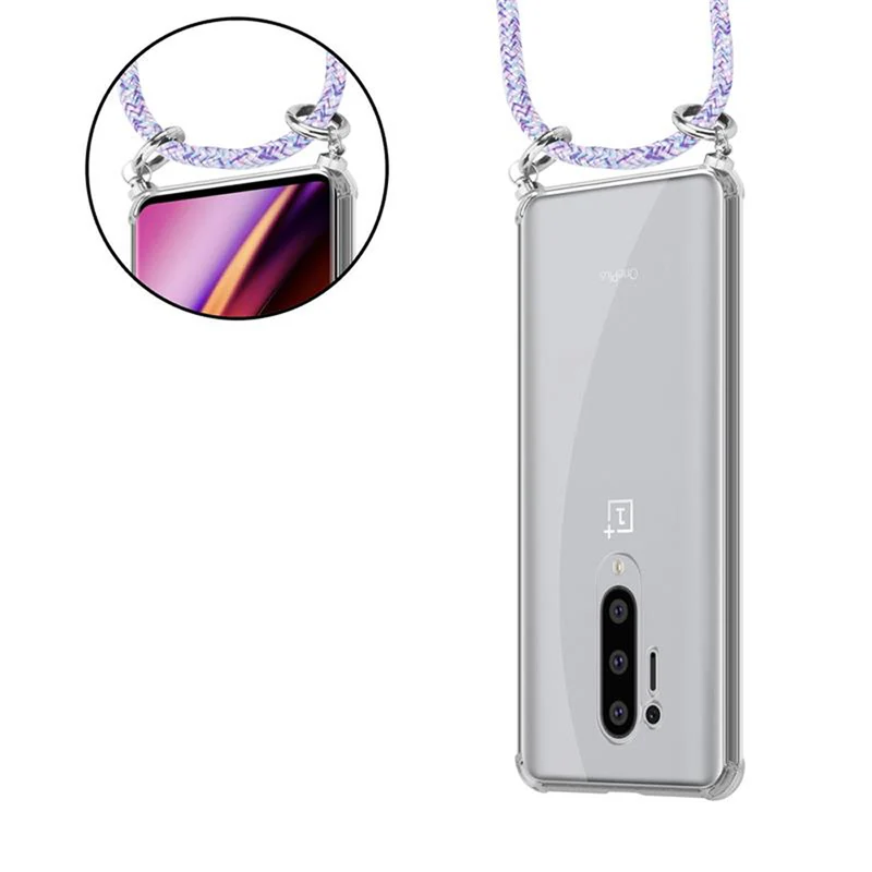 Cadorabo Handy Kette kompatibel mit OnePlus 8 PRO Silikon Schutzhülle mit Silbernen Ringen, Kordel Band und abnehmbarem Etui