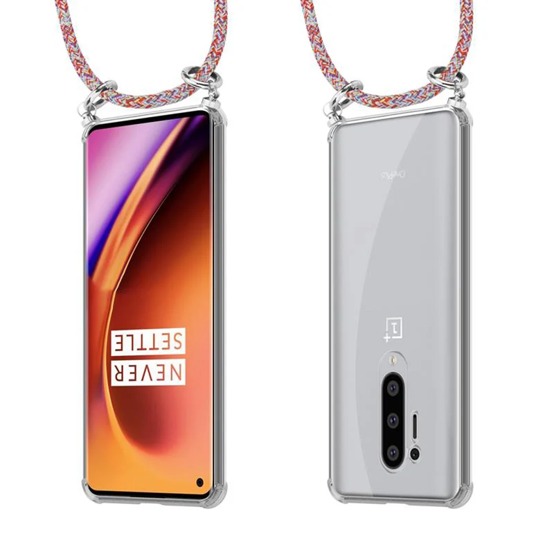Cadorabo Handy Kette kompatibel mit OnePlus 8 PRO Silikon Schutzhülle mit Silbernen Ringen, Kordel Band und abnehmbarem Etui