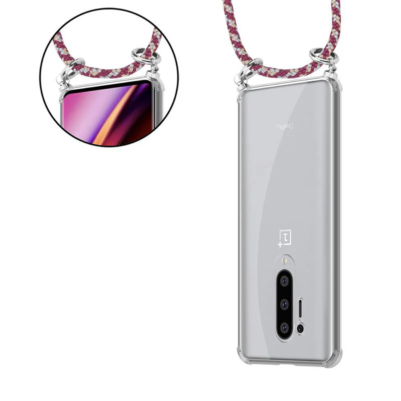 Cadorabo Handy Kette kompatibel mit OnePlus 8 PRO Silikon Schutzhülle mit Silbernen Ringen, Kordel Band und abnehmbarem Etui