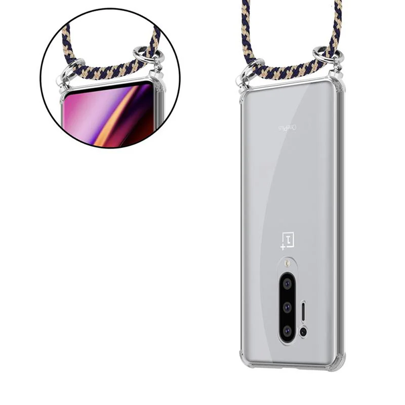 Cadorabo Handy Kette kompatibel mit OnePlus 8 PRO Silikon Schutzhülle mit Silbernen Ringen, Kordel Band und abnehmbarem Etui