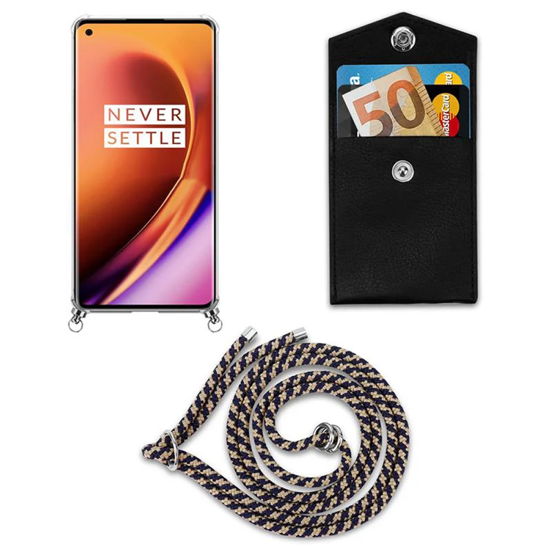 Cadorabo Handy Kette kompatibel mit OnePlus 8 PRO Silikon Schutzhülle mit Silbernen Ringen, Kordel Band und abnehmbarem Etui