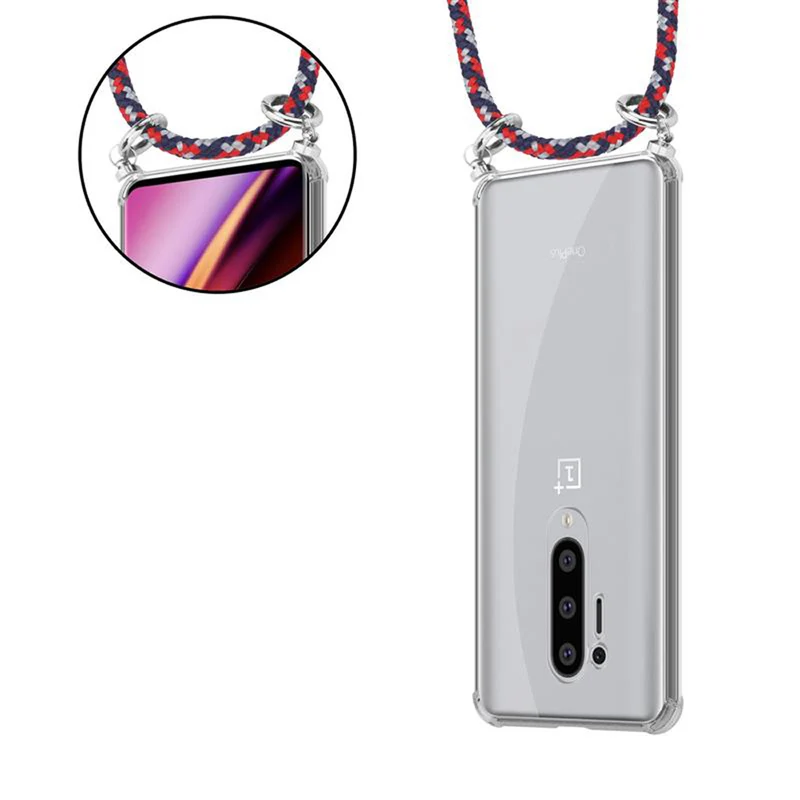 Cadorabo Handy Kette kompatibel mit OnePlus 8 PRO Silikon Schutzhülle mit Silbernen Ringen, Kordel Band und abnehmbarem Etui