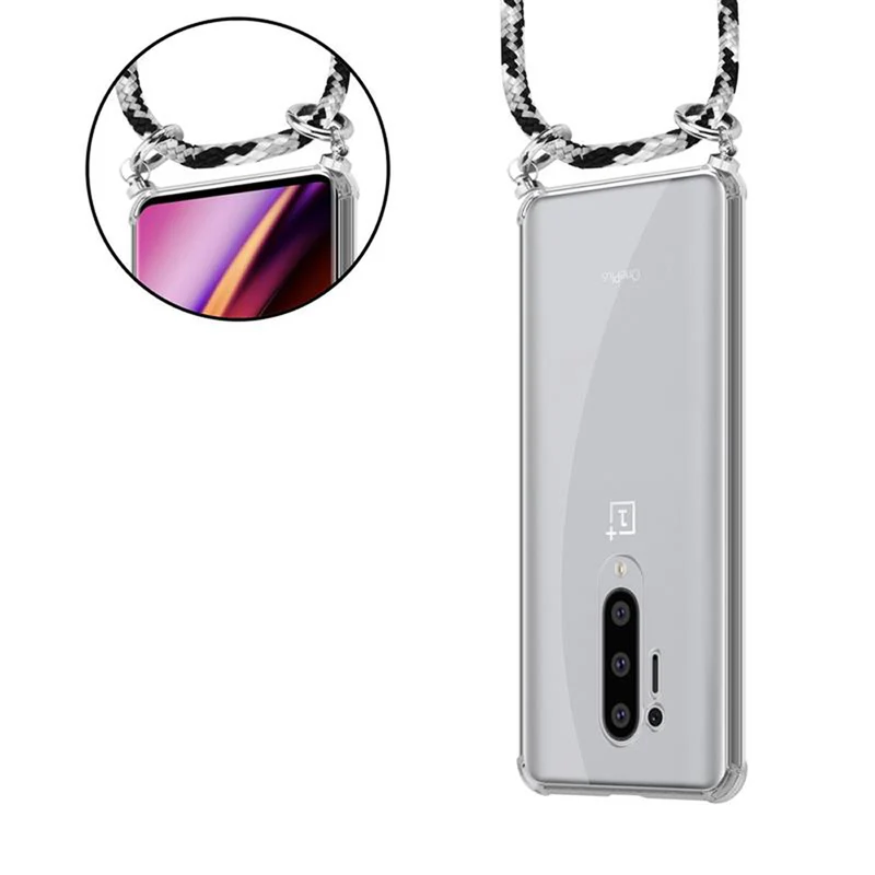 Cadorabo Handy Kette kompatibel mit OnePlus 8 PRO Silikon Schutzhülle mit Silbernen Ringen, Kordel Band und abnehmbarem Etui