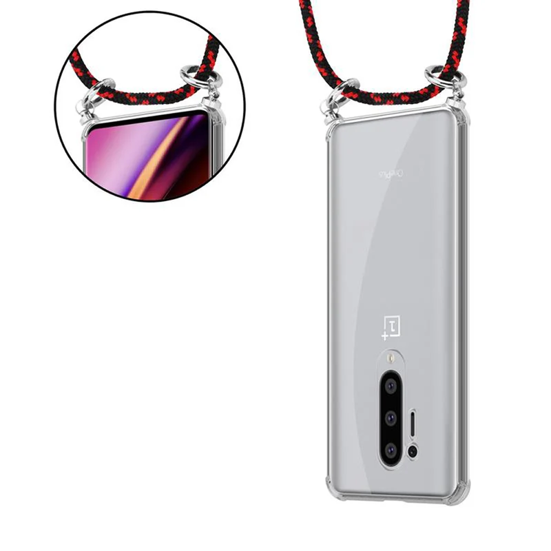 Cadorabo Handy Kette kompatibel mit OnePlus 8 PRO Silikon Schutzhülle mit Silbernen Ringen, Kordel Band und abnehmbarem Etui
